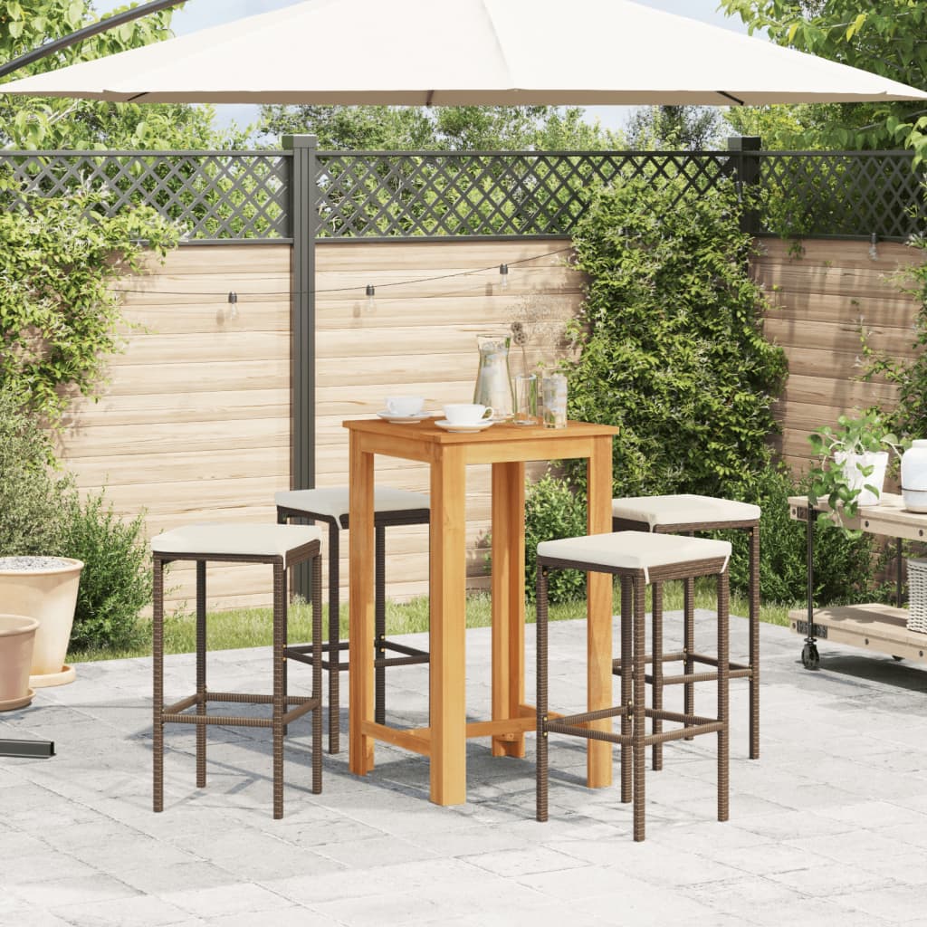 5 Piece Patio Bar Set Brown Solid Wood Acacia and Poly Rattan
