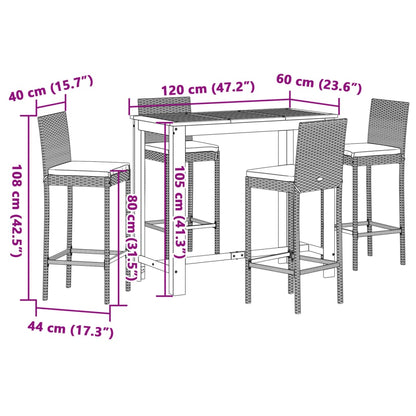 5 Piece Patio Bar Set Gray Solid Wood Acacia and Poly Rattan