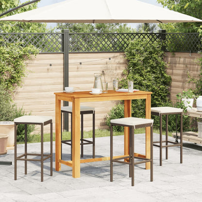 5 Piece Patio Bar Set Brown Solid Wood Acacia and Poly Rattan