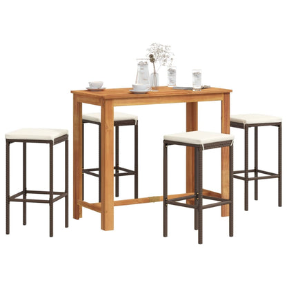 5 Piece Patio Bar Set Brown Solid Wood Acacia and Poly Rattan