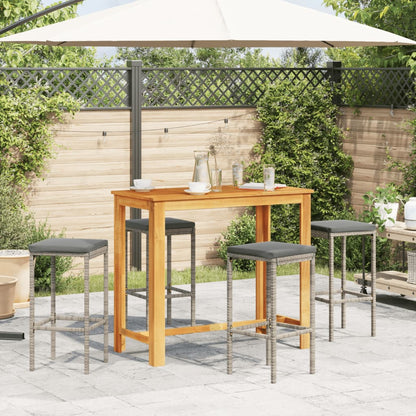 5 Piece Patio Bar Set Gray Solid Wood Acacia and Poly Rattan