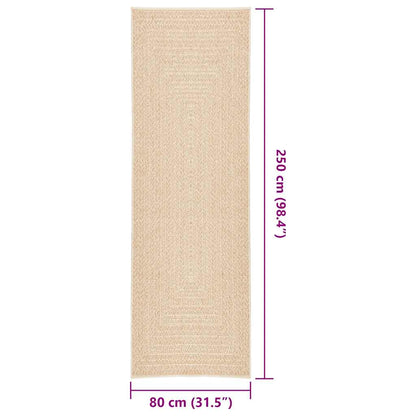 Rug ZIZUR Beige 80x250 cm Jute Look Indoor and Outdoor