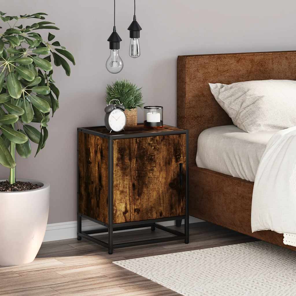 Bedside Cabinet Smoked Oak 40x31x50 cm Engineered Wood and Metal