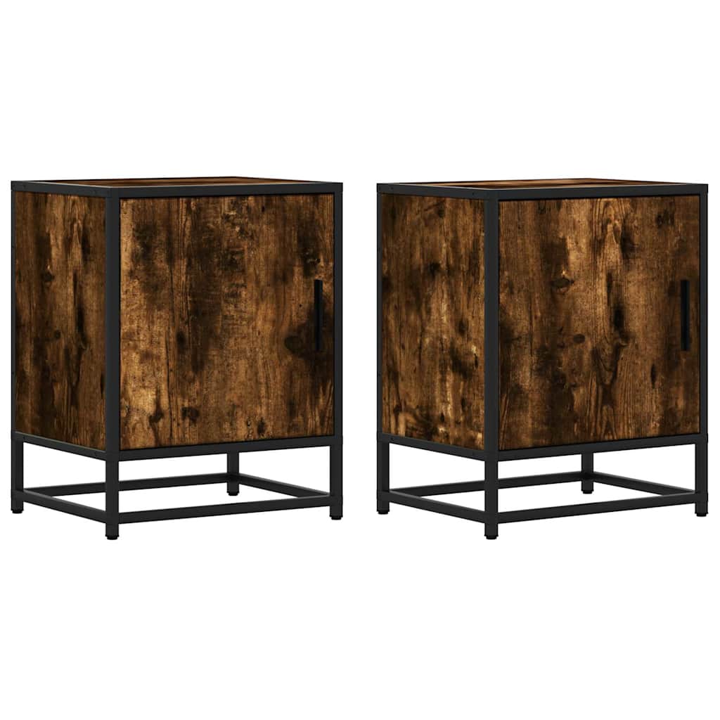 Bedside Cabinets 2 pcs Smoked Oak 40x31x50 cm Engineered Wood and Metal