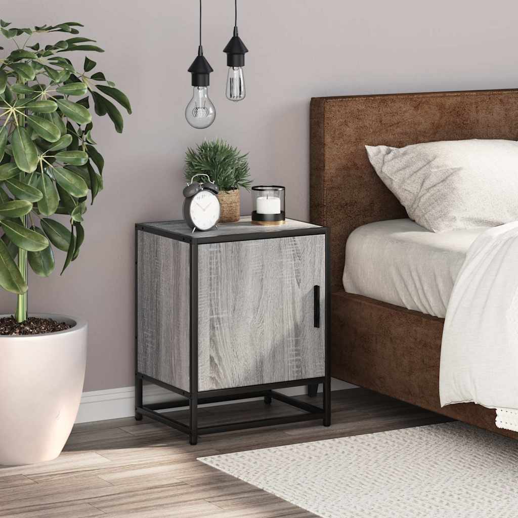Bedside Cabinet Grey Sonoma 40x31x50 cm Engineered Wood and Metal