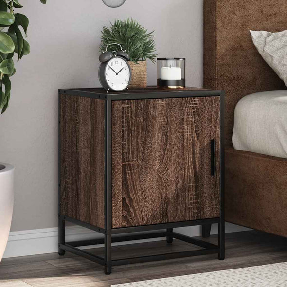 Bedside Cabinet Brown Oak 40x31x50 cm Engineered Wood and Metal