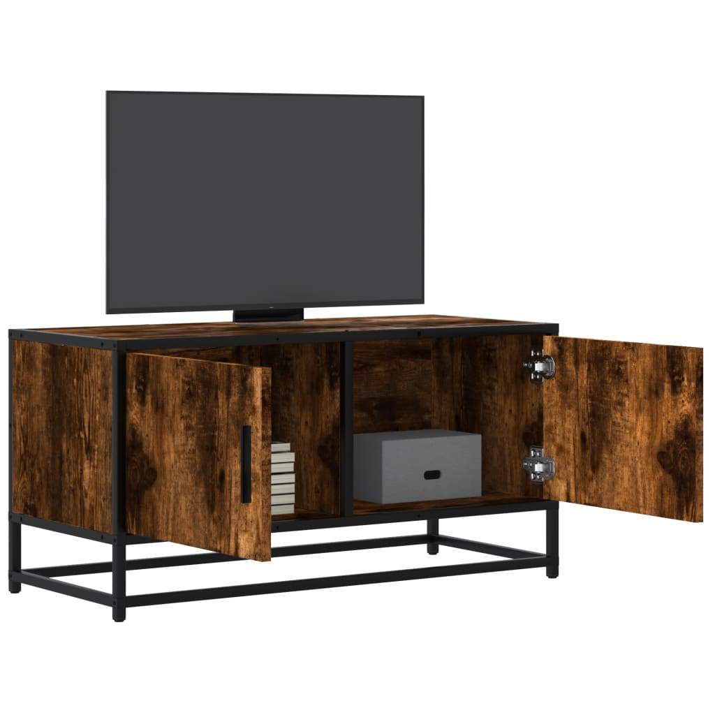 TV Cabinet Smoked Oak 80x34.5x40 cm Engineered Wood and Metal