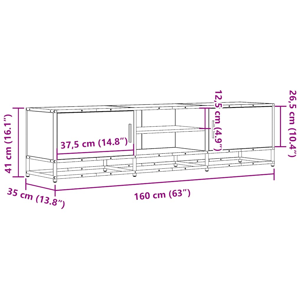 TV Cabinet Grey Sonoma 160x35x41 cm Engineered Wood and Metal