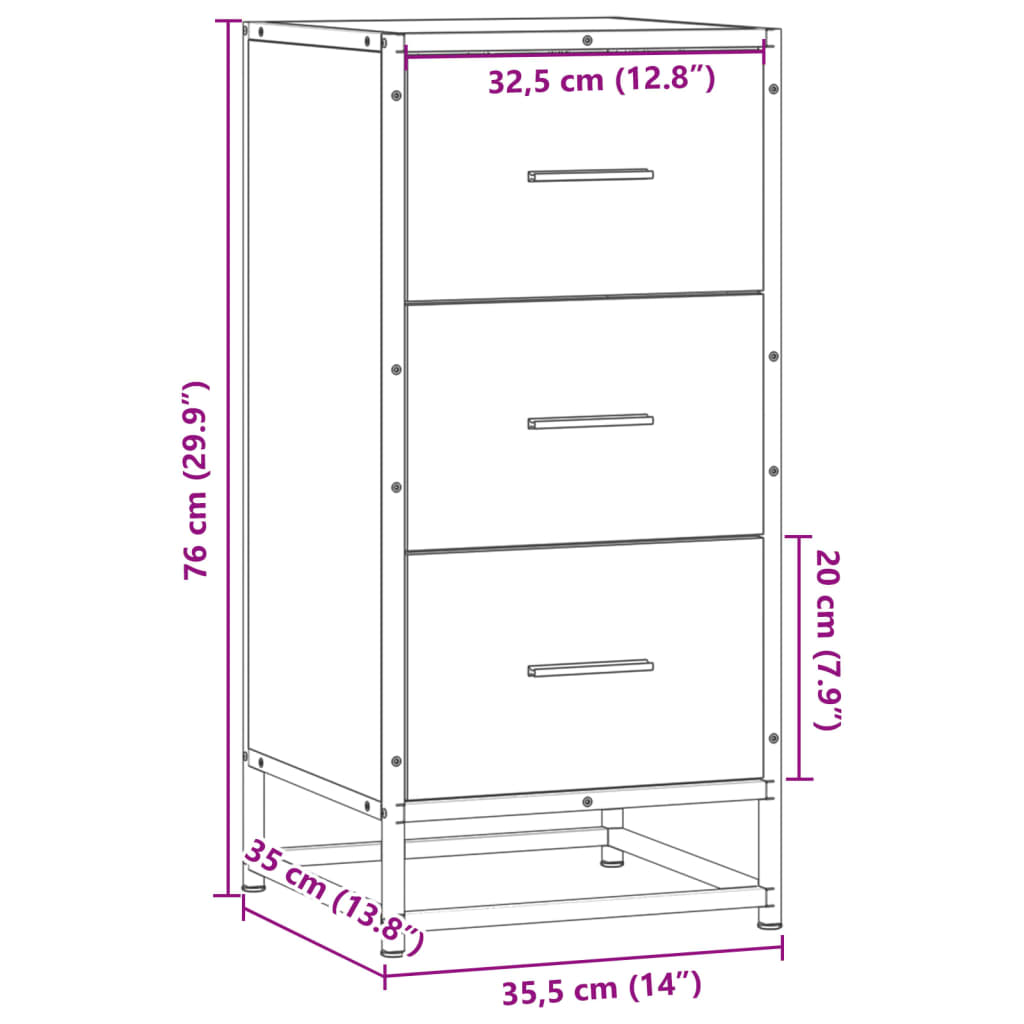 Sideboard Grey Sonoma 35.5x35x76 cm Engineered Wood and Metal