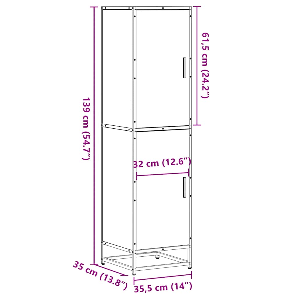 Highboard Grey Sonoma 35.5x35x139 cm Engineered Wood and Metal