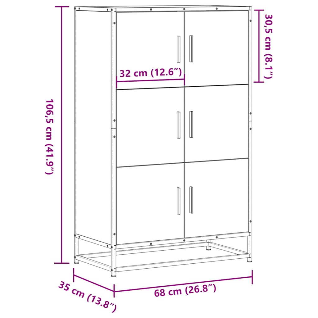 Highboard Black 68x35x106.5 cm Engineered Wood and Metal