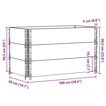 Pallet Collars 3 pcs Grey 100x50 cm Solid Wood Pine