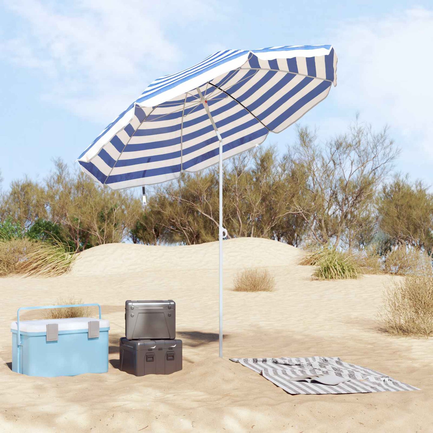 Garden Parasol 240 cm 170T Polyester Blue and White