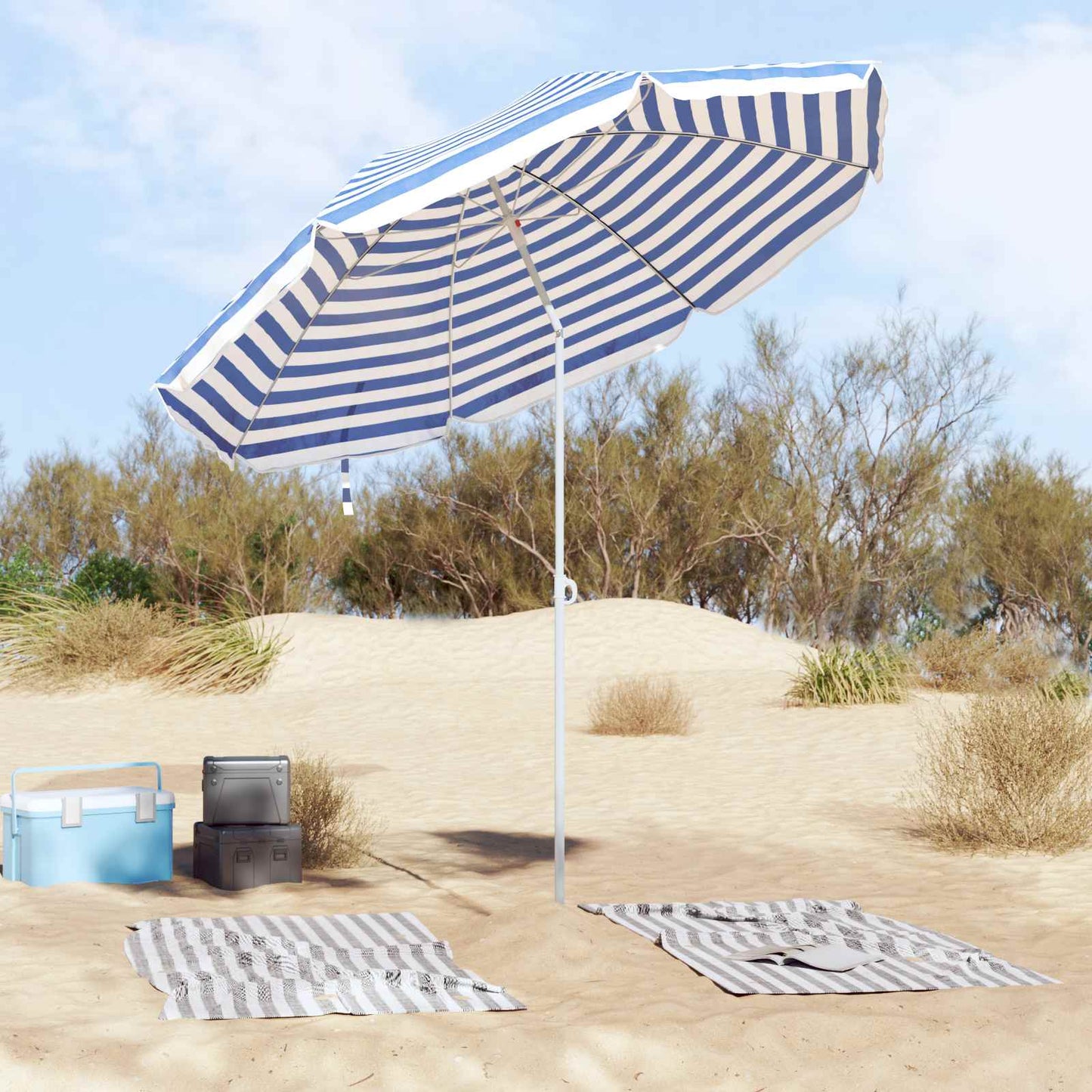 Garden Parasol 263 x 263 x 272 cm 170T Polyester Blue and White