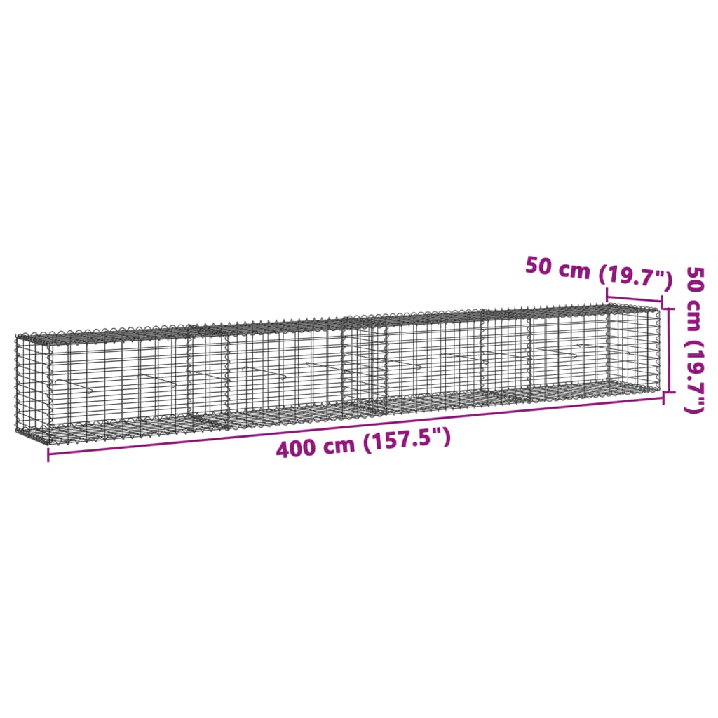 Gabion Basket with Cover 400x50x50 cm Galvanised Iron