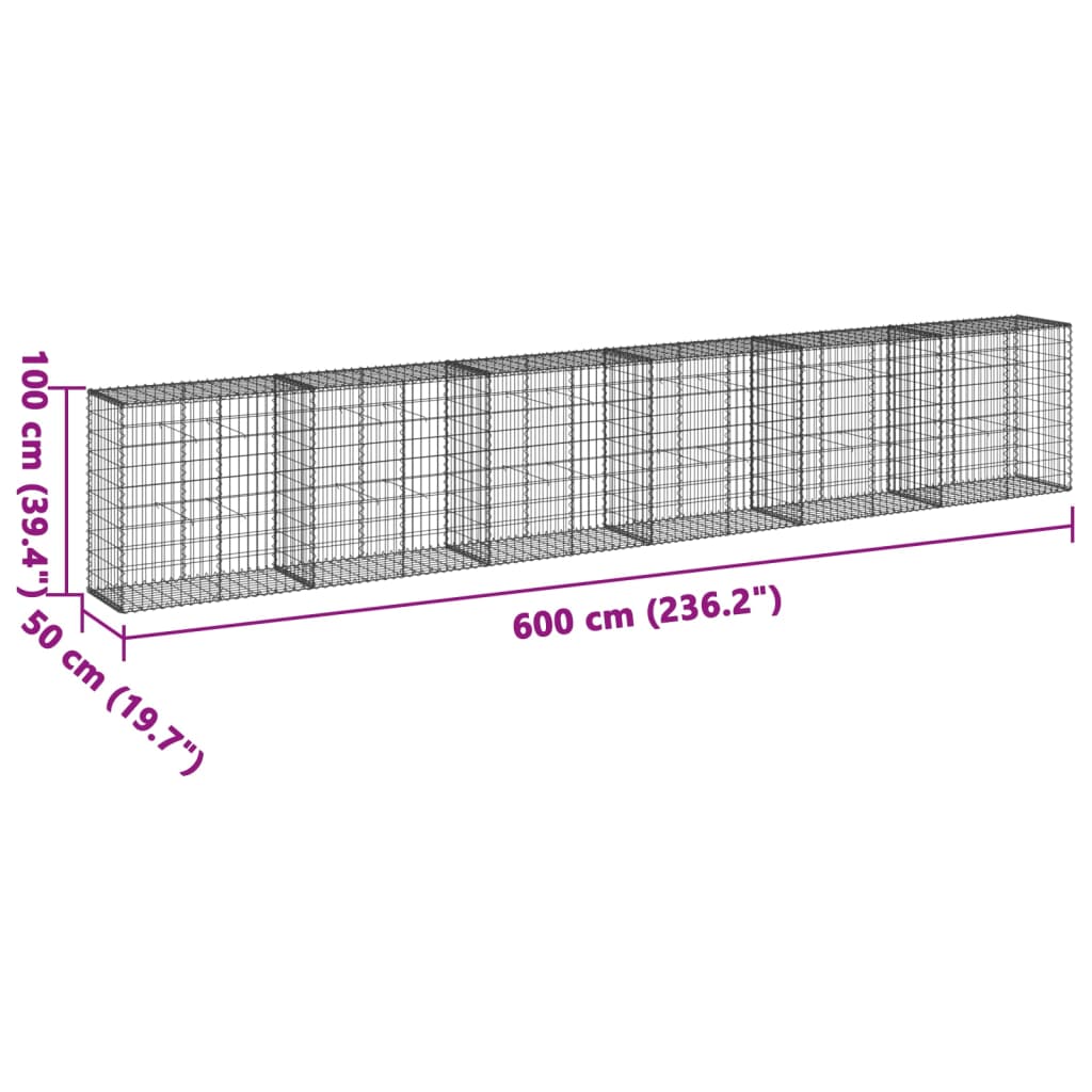 Gabion Basket with Cover 600x50x100 cm Galvanised Iron