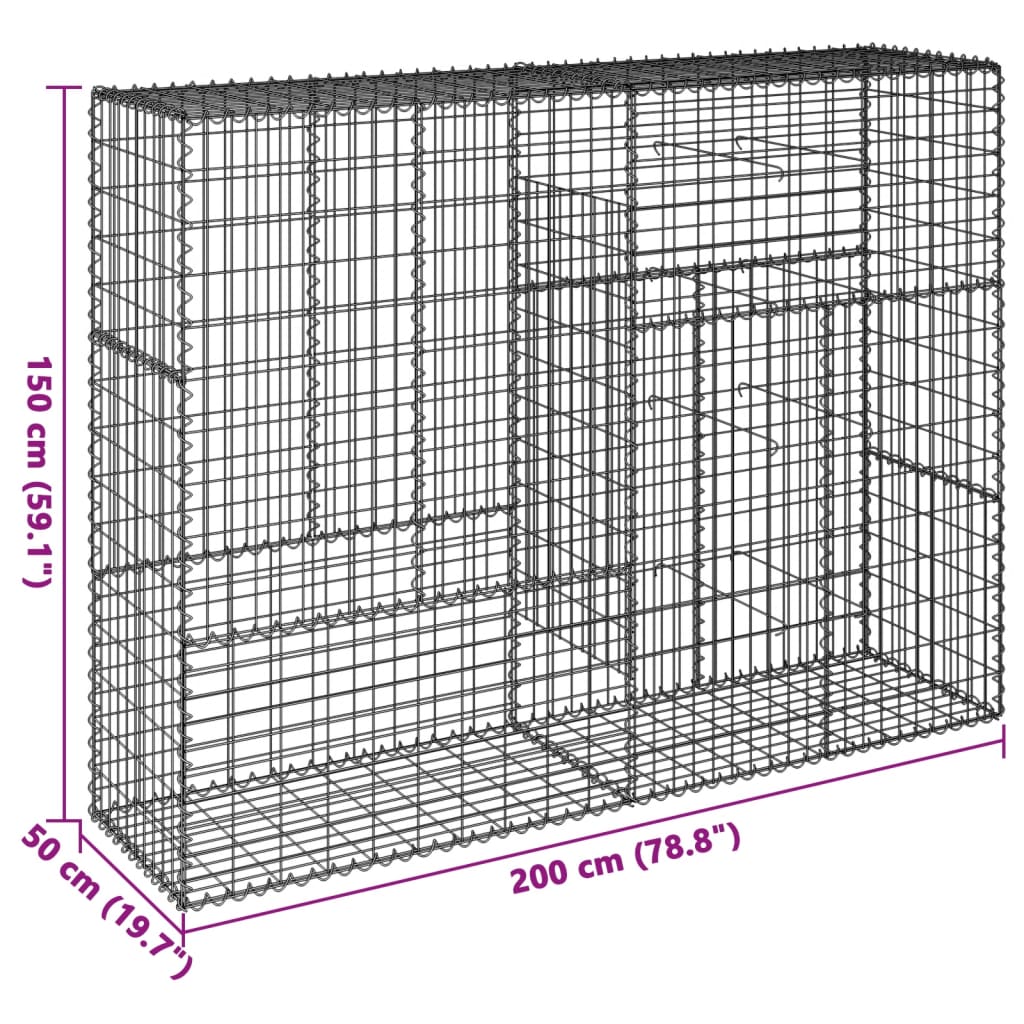 Gabion Basket with Cover 200x50x150 cm Galvanised Iron