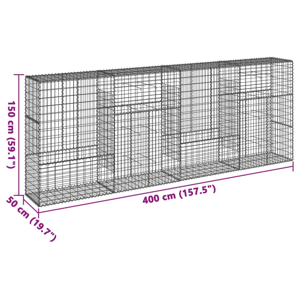 Gabion Basket with Cover 400x50x150 cm Galvanised Iron