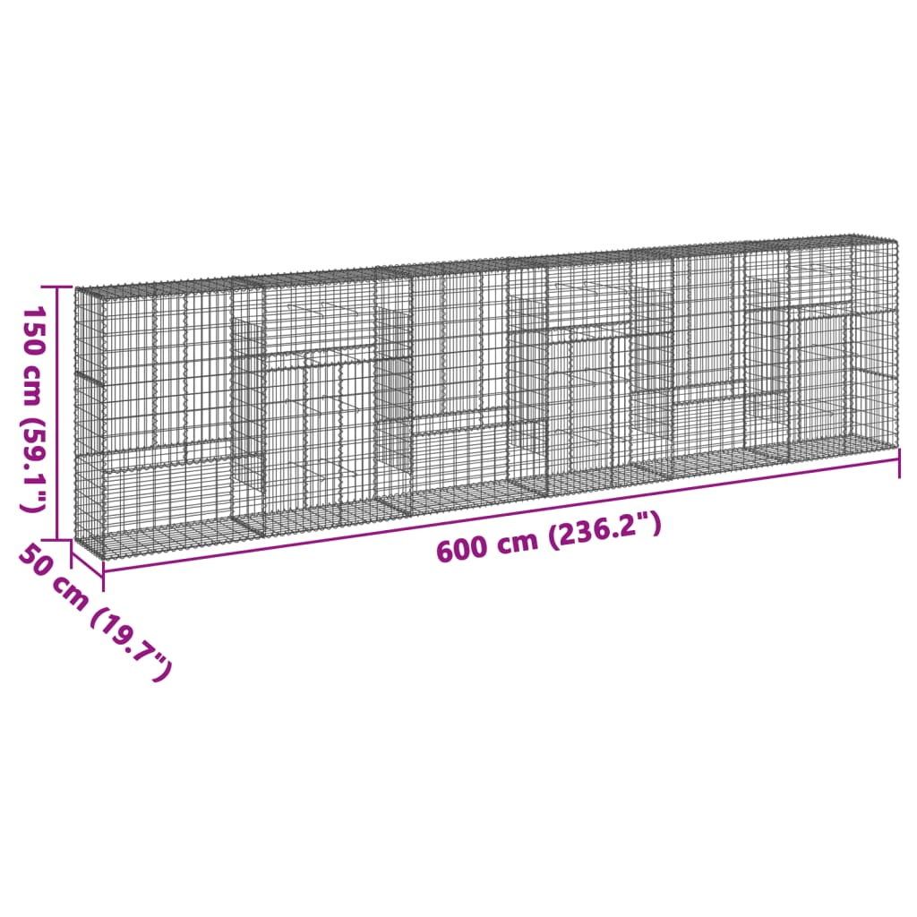 Gabion Basket with Cover 600x50x150 cm Galvanised Iron