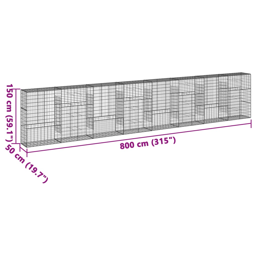 Gabion Basket with Cover 800x50x150 cm Galvanised Iron