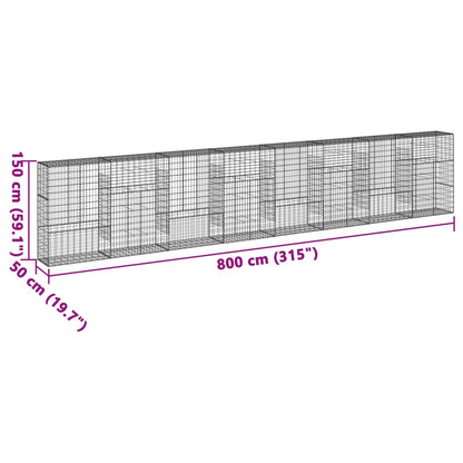 Gabion Basket with Cover 800x50x150 cm Galvanised Iron