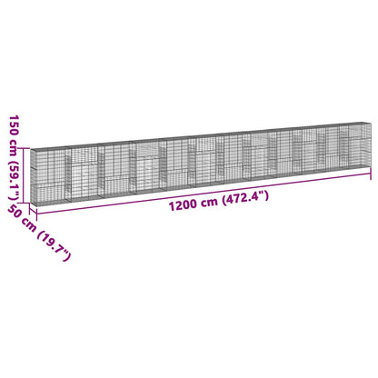 Gabion Basket with Cover 1200x50x150 cm Galvanised Iron