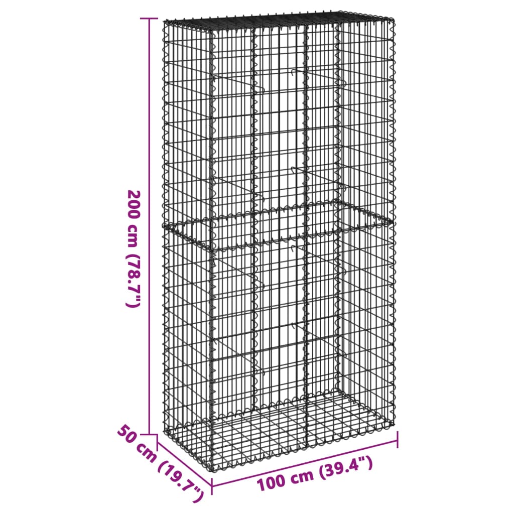 Gabion Basket with Cover 100x50x200 cm Galvanised Iron