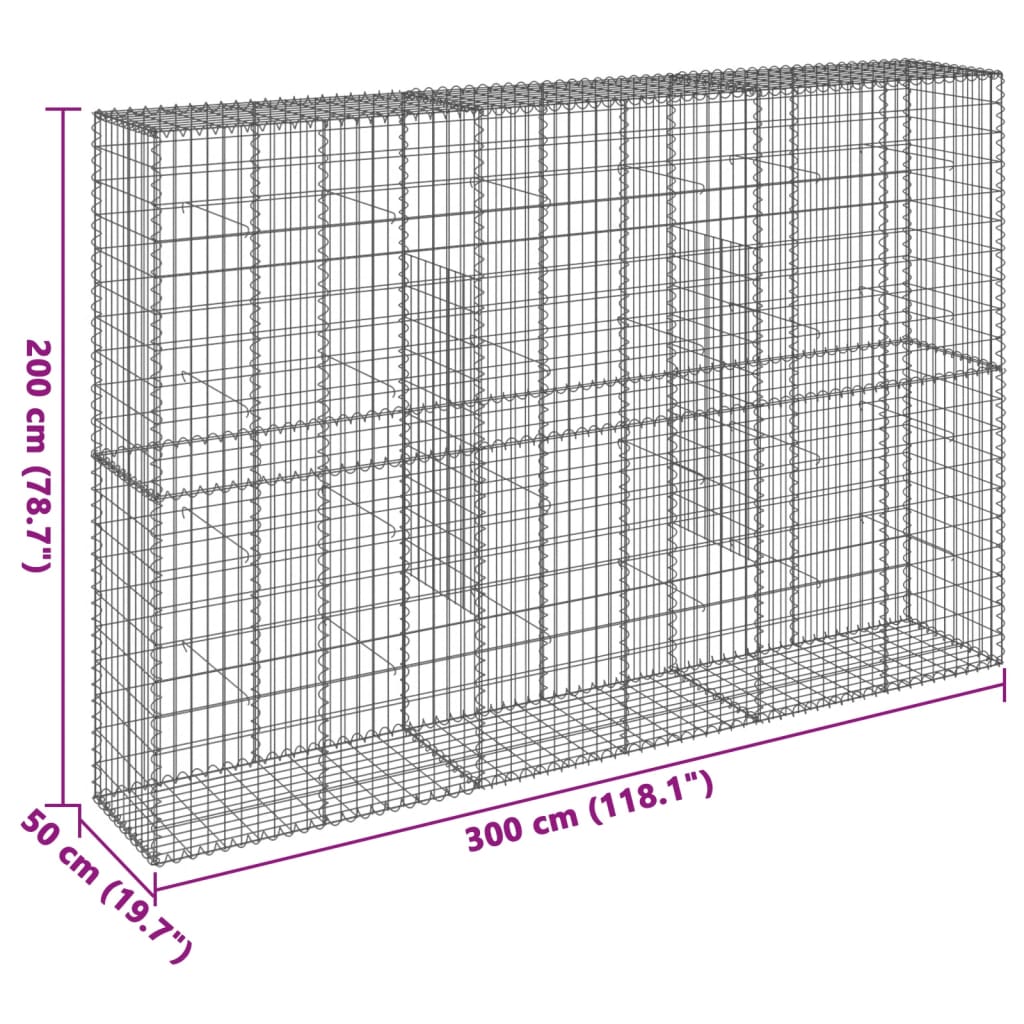 Gabion Basket with Cover 300x50x200 cm Galvanised Iron