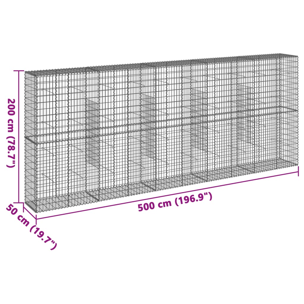 Gabion Basket with Cover 500x50x200 cm Galvanised Iron