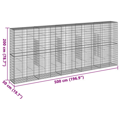 Gabion Basket with Cover 500x50x200 cm Galvanised Iron