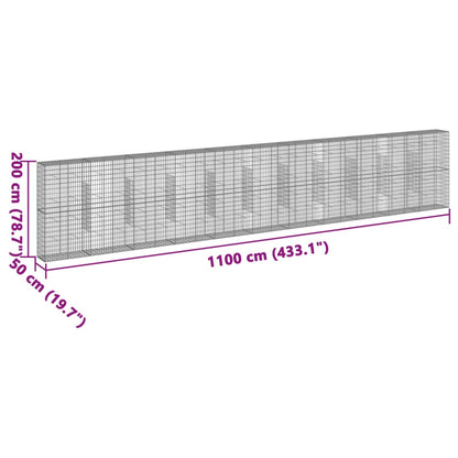 Gabion Basket with Cover 1100x50x200 cm Galvanised Iron