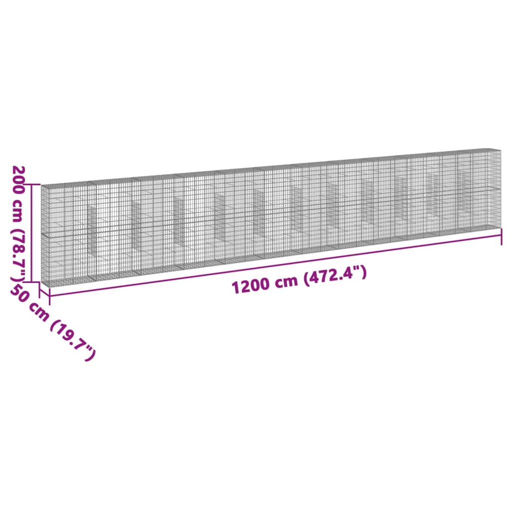 Gabion Basket with Cover 1200x50x200 cm Galvanised Iron