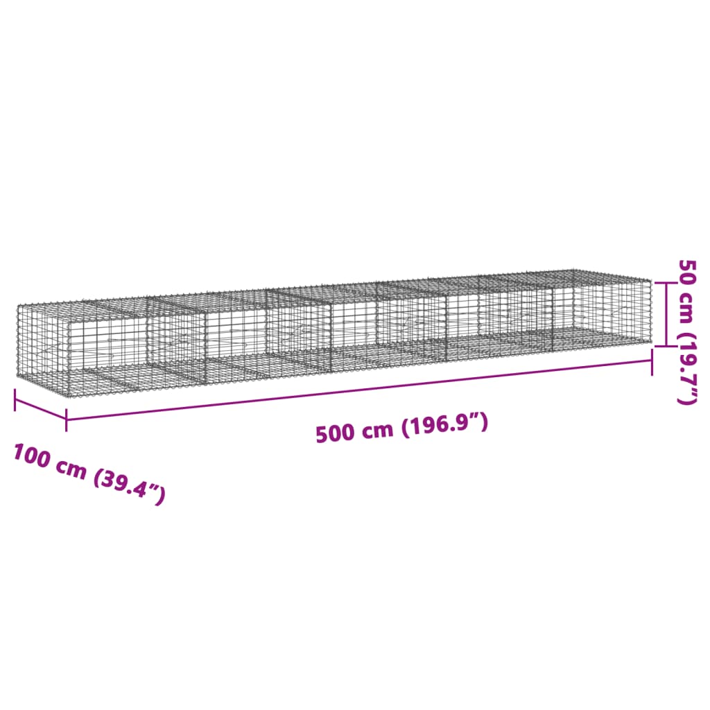 Gabion Basket with Cover 500x100x50 cm Galvanised Iron