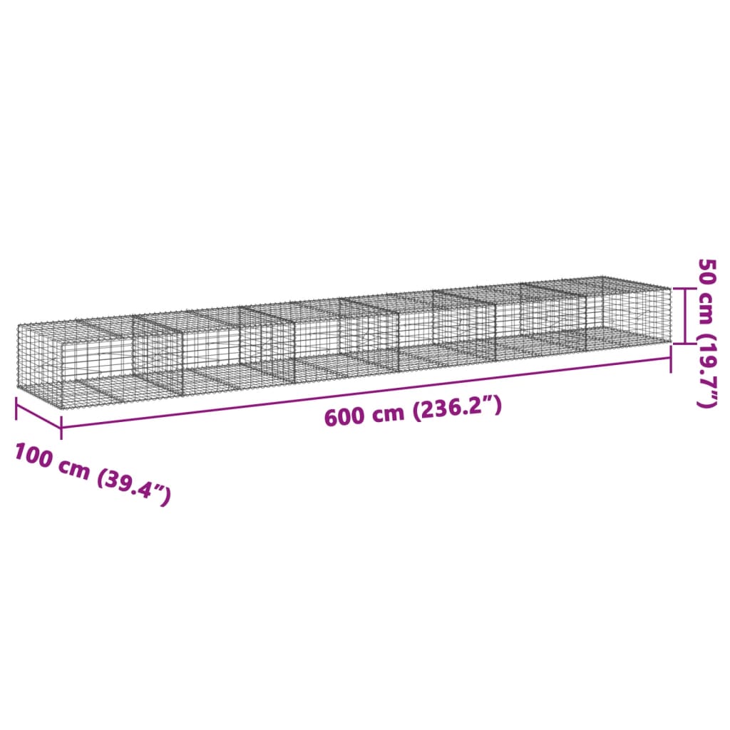 Gabion Basket with Cover 600x100x50 cm Galvanised Iron