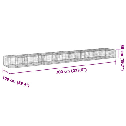 Gabion Basket with Cover 700x100x50 cm Galvanised Iron