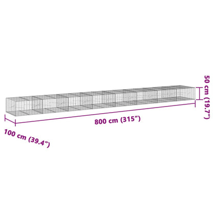 Gabion Basket with Cover 800x100x50 cm Galvanised Iron