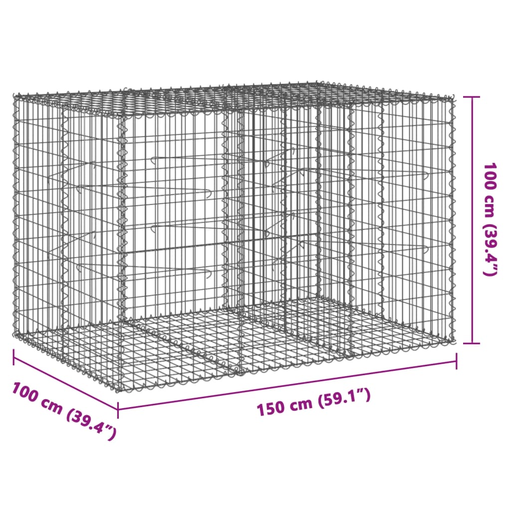 Gabion Basket with Cover 150x100x100 cm Galvanised Iron