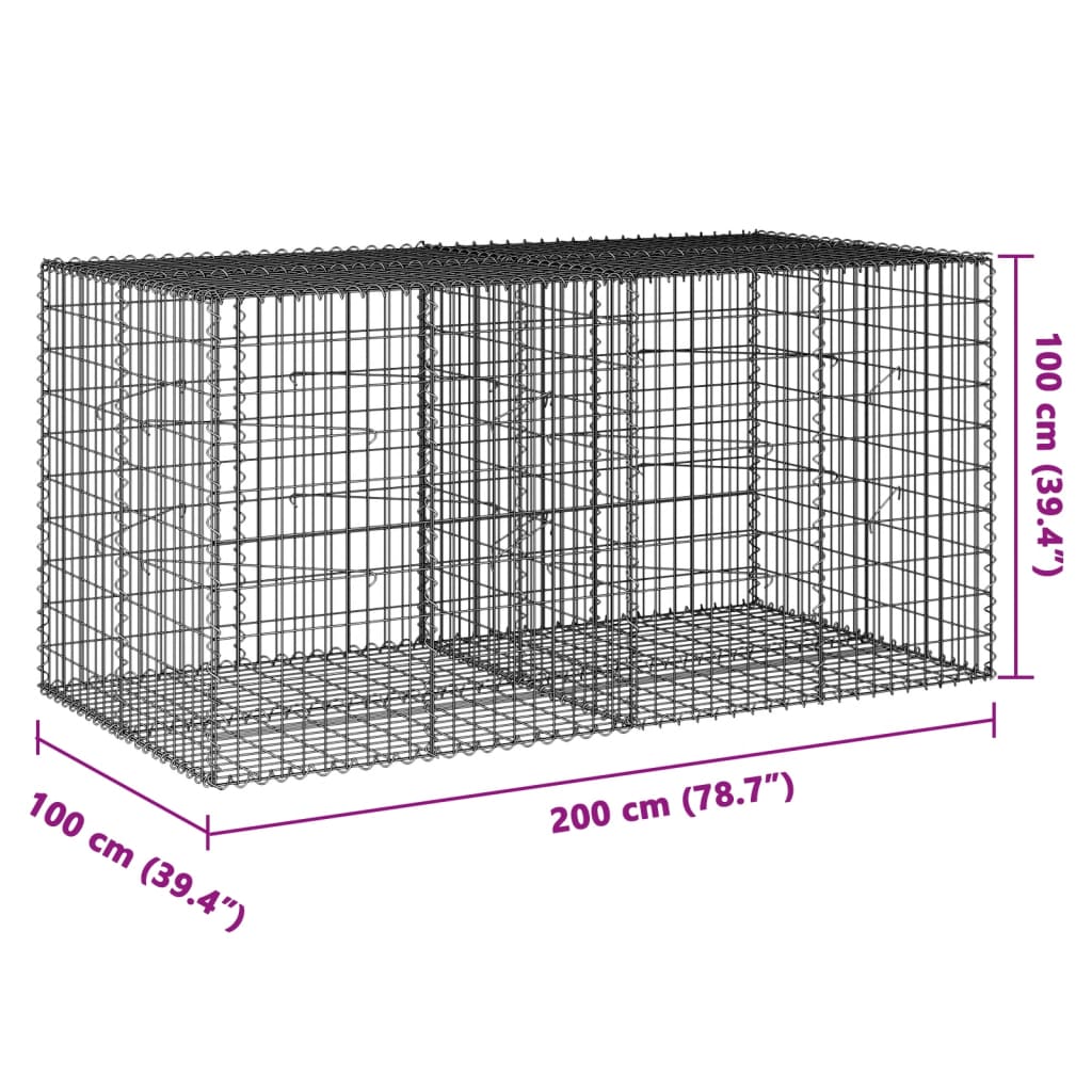 Gabion Basket with Cover 200x100x100 cm Galvanised Iron