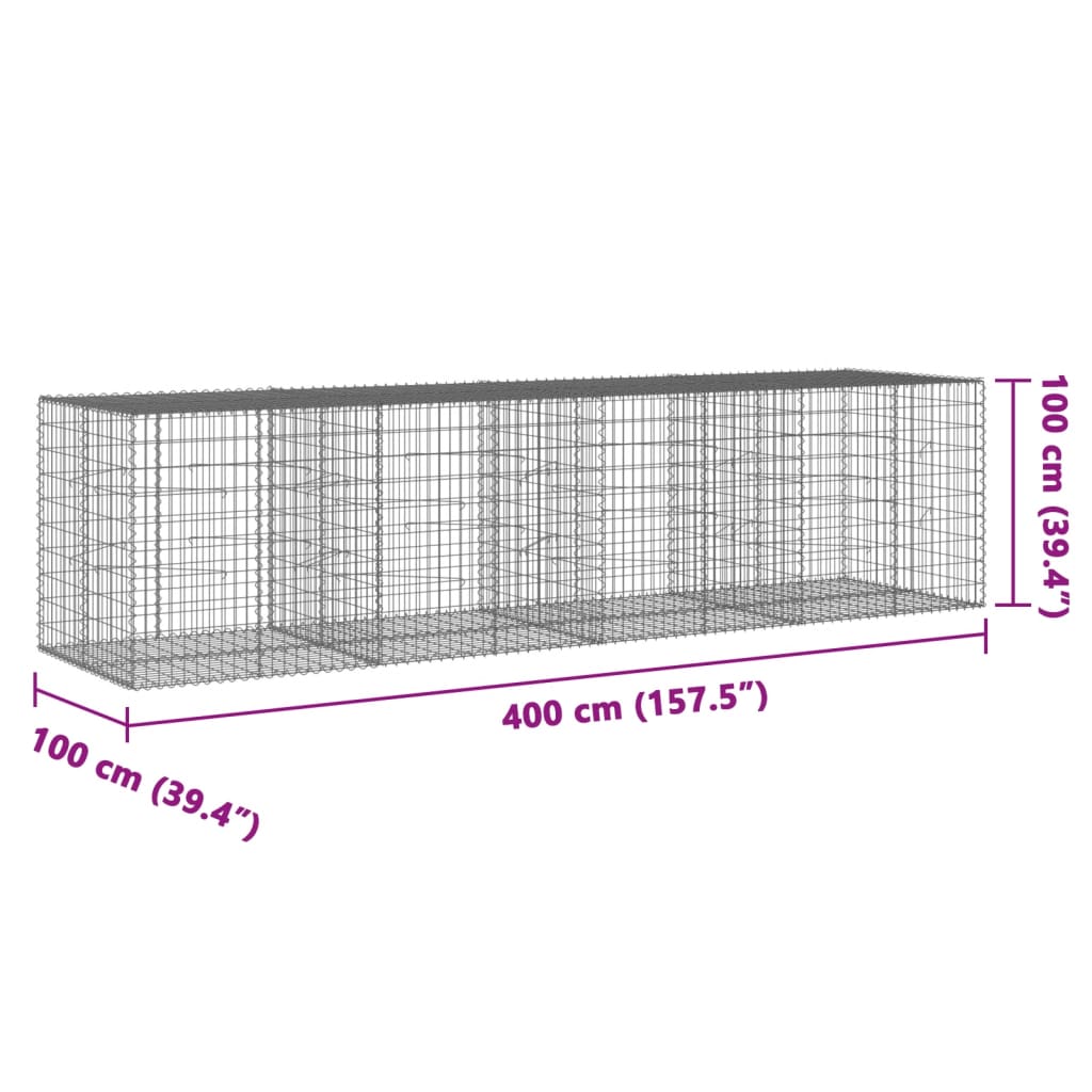 Gabion Basket with Cover 400x100x100 cm Galvanised Iron