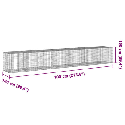 Gabion Basket with Cover 700x100x100 cm Galvanised Iron