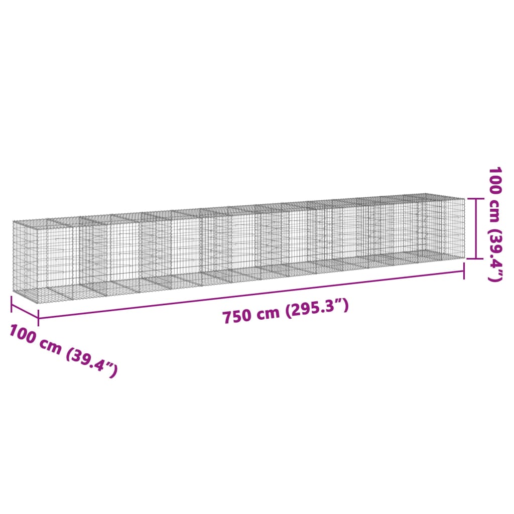 Gabion Basket with Cover 750x100x100 cm Galvanised Iron