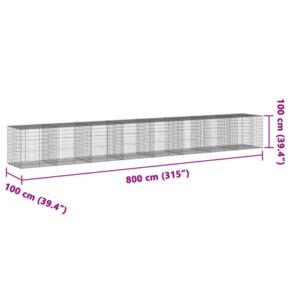 Gabion Basket with Cover 800x100x100 cm Galvanised Iron