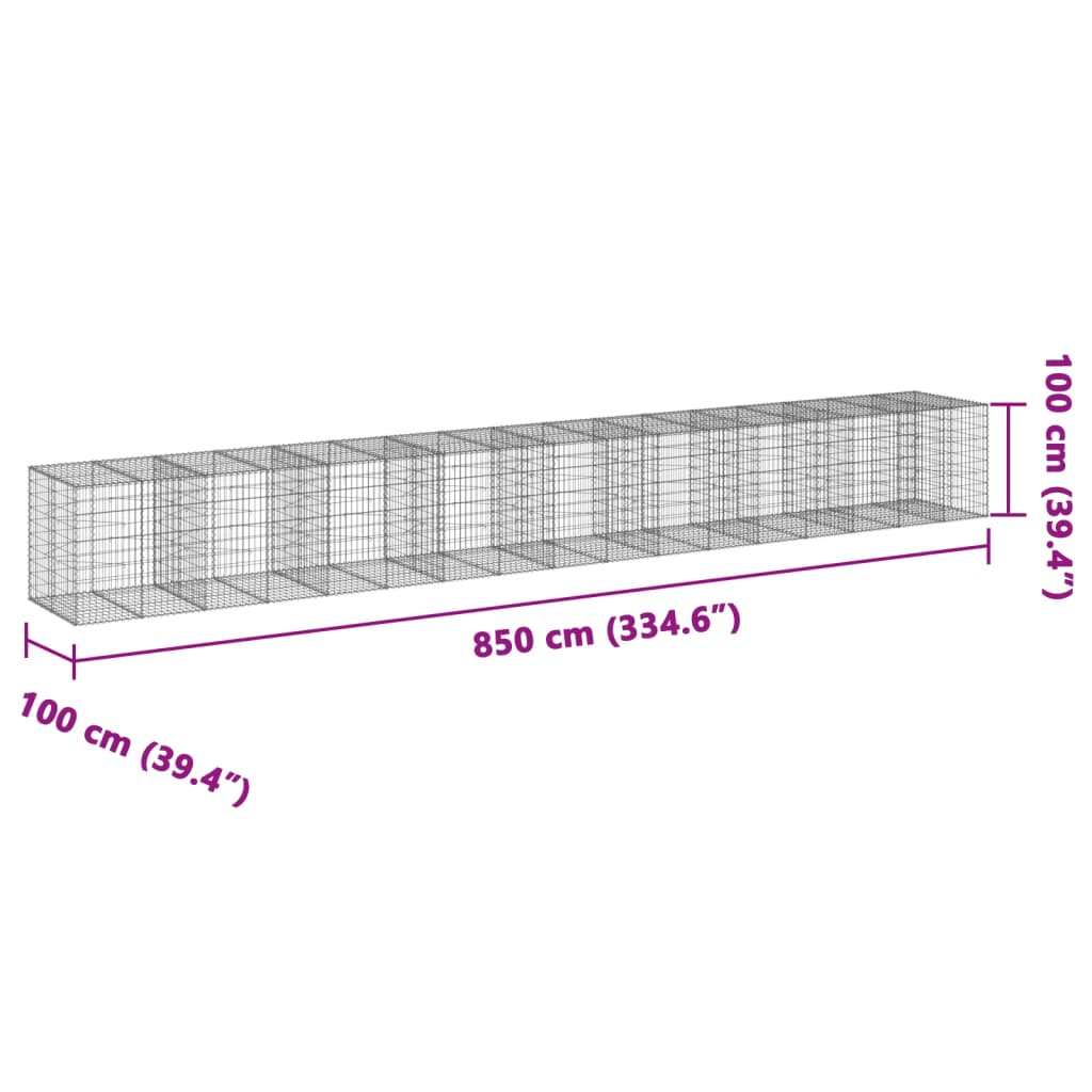 Gabion Basket with Cover 850x100x100 cm Galvanised Iron