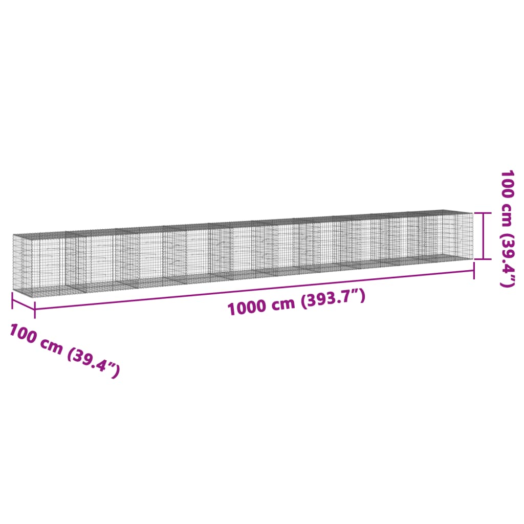 Gabion Basket with Cover 1000x100x100 cm Galvanised Iron