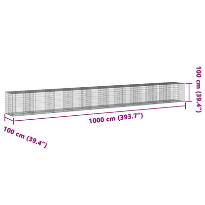 Gabion Basket with Cover 1000x100x100 cm Galvanised Iron