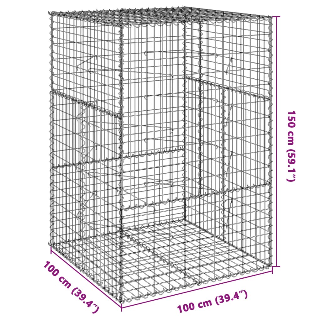 Gabion Basket with Cover 100x100x150 cm Galvanised Iron