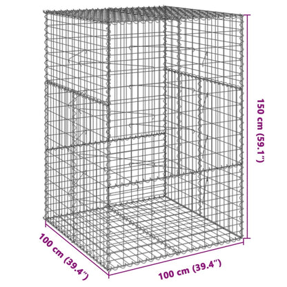 Gabion Basket with Cover 100x100x150 cm Galvanised Iron