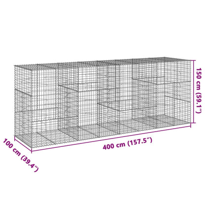 Gabion Basket with Cover 400x100x150 cm Galvanised Iron