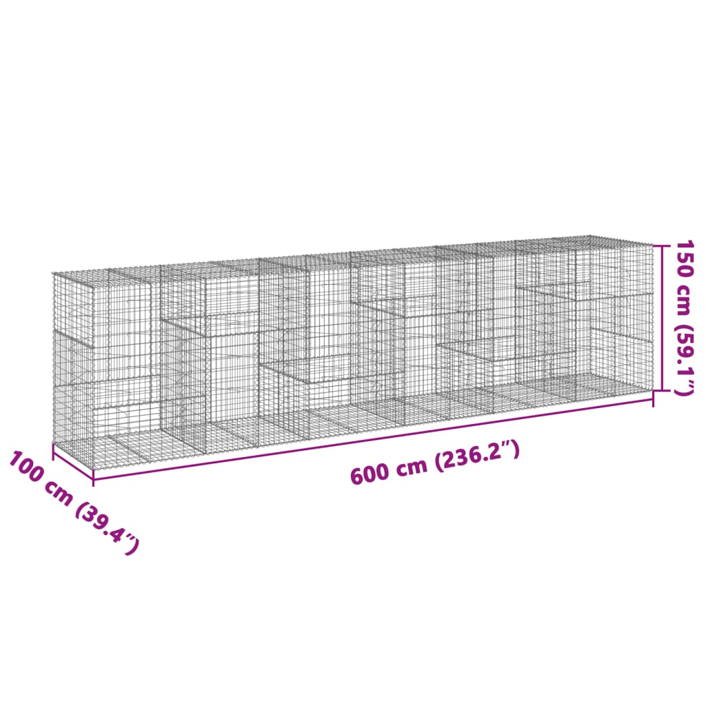 Gabion Basket with Cover 600x100x150 cm Galvanised Iron