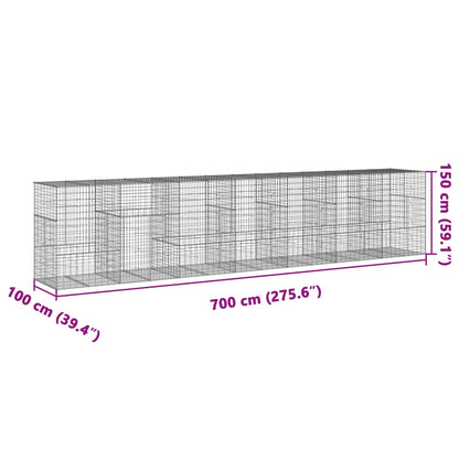 Gabion Basket with Cover 700x100x150 cm Galvanised Iron